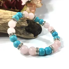 ローズクォーツ&ターコイズ  パワーストーン ブレスレット  8mm（シルバー）レディース 女性  数珠ブレス 開運 プレゼント ギフト [25] #2 