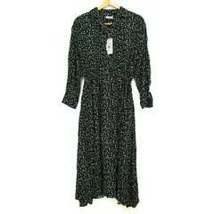 ローリーズファーム ロングワンピース トップス 長袖 開襟シャツワンピ 花柄 未使用品 レディース Lサイズ ブラック LOWRYS FARM