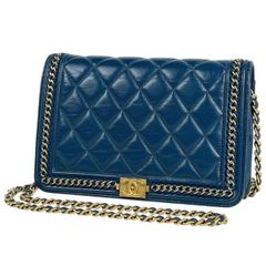 シャネル CHANEL ボーイシャネル チェーン ウォレット マトラッセ ショルダーバッグ レザー ブルー レディース 【中古】