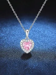 ジュエリー レディース ネックレス ペンダント 1個 ファッション万能 925シルバーピンクジルコニアハートネックレス、女性の日常着、結婚式、記念日、母の日、バレンタインデー、結婚祝いに適している