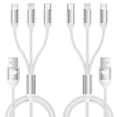 【在庫処分】3in1 マルチ USB 携帯充電器 ケーブル iPhone 14 充電コード Pro Max 13 Pro 12mini 11 2本セット 8 Galaxy S20 S10 S9 S8 S7 Aioneus Xperia Android Pixe
