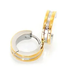 1個　フープ メンズピアス ゴールドカラー ダブルライン メンズ レディース ステンレス ゴールド ノンアレルギー ボディピアス spe-00030 簡単装着　キャッチ不要にワンタッチ　ロックピアス