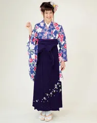 二尺袖 着物 袴フルセット ジュニア用へ直し 135～150cm アッシュ エル H・L 青紫色 卒業式 袴変更可能 NO25542-6