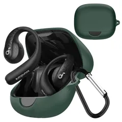 新品 TOORQR For Anker Soundcore AeroFit Pro ケース カバー Soundcore AeroFit Proシリコン素材 ケース 保護カバー 防水 防塵 落下防止 キズ防止 全面保護 軽量 カラビナ付き(グリーン)