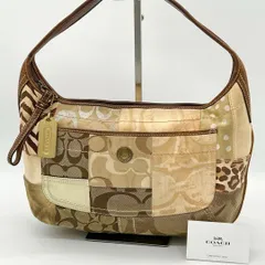 【良品】COACH パッチワーク ハンドバッグ キャンバス レザー ブラウン