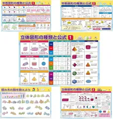 桜弥生 お風呂ポスター5枚セッ平面図形の種類と公式ト立体図形の種類と公式積み木の数を数えよう小学校で学示図形と公式かたくさん学小学校お受験対策防水知育玩具（図形と公式）