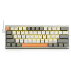 e元素メカニカルキーボード61キー 青軸を採用のゲーミングキーボード 黄色のLEDバックライト付き 60％小型コンパクトキーボード USB有線英語配列 Windows/Macに対応ゲーム用キーボード (ホワイト+グレー，青軸)