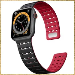 ☆彡送料無料でお届け☆彡Size:44/45/46/49/42mm(Series3)_Color:ブラック/レッド [Bandletic] アップルウォッチ用の バンド マグネット - 夏 蒸れない スポーツ 42mm 44mm 45mm 46mm 49mm