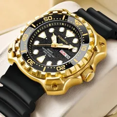 新品 FOXBOX ブラック＆ゴールドウォッチ 50M防水 メンズ腕時計 シリコンラバーストラップ FB0044Bのサムネイル