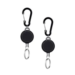 【在庫処分】キーホルダー キーホルダー ブラック アウトドア 最長伸縮65cm カラビナ 強力 おしゃれ 金属ワイヤー リールストラップ 小型 ［2個セット］カラビナ付 リールキーホルダー 超軽量 [EnigmaVape]