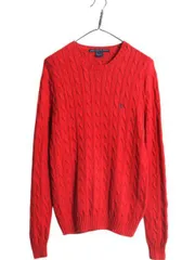 【お得なクーポン配布中!】 ラルフローレン コットン ケーブル ニット セーター レディース М 大きめ L 程 ポロ 長袖ニット ワンポイント クルーネック 赤 ポニー刺繍