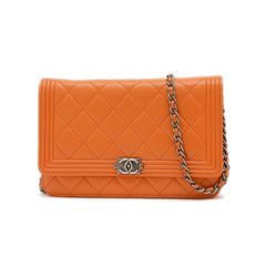 シャネル ボーイシャネル チェーンウォレット 長財布 ラムスキン オレンジ