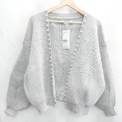◇ ⊇◎●未使用● ELENCARE DUE パール付き ニット 長袖 カーディガン サイズF グレイ レディース E  【1501230033800】