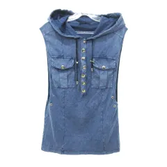 バルマン BALMAIN 美品 ノースリーブ フード パーカー トップス XSサイズ インディゴ IBO58のサムネイル