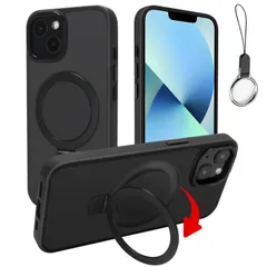 【在庫セール】Magsafe対応 iPhone 16e 用 ケース【 Magsafeリングスタンド ホルダー 一体型・ストラップ1種付き】アイフォン 16e カバー スタンド機能 縦横両対応 HILEGENER スマホケース 耐衝撃 iPhone 16e 半透