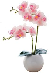 Kugusa ミニ 胡蝶蘭 造花 鉢植え インテリア 人工 観葉植物 フェイク 敬老の日 誕生日 (淡いピンク（丸鉢）)