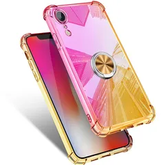 iPhone XR 用 ケースリング付き クリア 耐衝撃 薄型 グラデーション 透明 TPUバンパー 車載ホルダー対応 スタンド機能 薄型 軽量 取り出し易い 全面保護 カバー 光学メッキ加工 おしゃれ 擦り傷防止 指紋防止 ストラップホール付き スリム  1