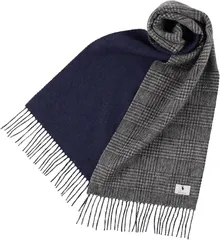 Elensia エレンシア カシミヤブレンド リバーシブル マフラー レディース メンズ UVカット98%以上 チェック 30x186cm 160g 全13色 チャコール ネイビー(チャコール ネイビー)