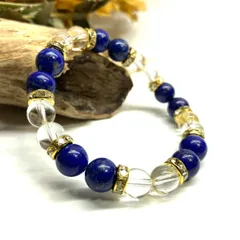 ラピスラズリ&水晶 パワーストーン ブレスレット 天然石 (ゴールド) ♪