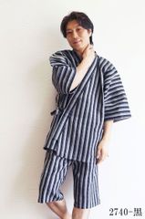 父の日 甚平 国産 久留米織しじら織 甚平 じんべい 綿100％ M/L/LL　2740-黒
