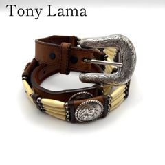 Tony Lama トニーラマ ウエスタンベルト ホーンビーズ装飾  花柄コンチョ 7159L メンズ アメリカン