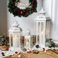 【数量限定】ビンテージ 燭台 キャンドルスタンド キャンドルホルダー 屋内/屋外用 古 おしゃれインテリア雑貨 バー 高さ25&36&50CM オフイス お部屋 3個セットキャンドルランタン 結婚式 DESIGN 誕生日 クリスマス JHY プレゼント（ホワ