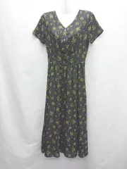 ◇ N.Natural Beauty Basic 花柄 半袖 ロング丈 ワンピース サイズM ブラック レディース E  【1406050072063】