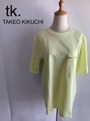 【新品】tk.TAKEOKIKUCH  半袖　ポケットジッパー　背面ユリデザイン　淡い黄色　メンズ　02/M