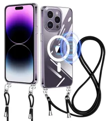 iPhone 14 Pro Max 用 ケース クリア ショルダー MagSafe対応 iphone14pro max スマホケース ワイヤレス充電 アイフォン14ProMax カバー 肩掛け 斜めかけ 縄掛けケース PC+TPU 2重構造 薄型