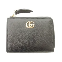 グッチ GUCCI 美品 GGマーモント ミニ ジップ ウォレット 財布  レザー 644406 黒 ブラック ★AA★
