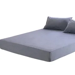 【新品未使用】ボックスシーツ ワイドダブル オーガニックコットン マットレスカバー 150x200x30cm 洗いざらしの綿100% BOXシーツ 防ダニ インディゴブルー