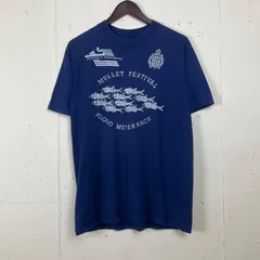 80年代 80s ボラ 魚 アニマル 両面プリント Tシャツ メンズL 古着 ネイビー 紺 シングルステッチ【f240528019】