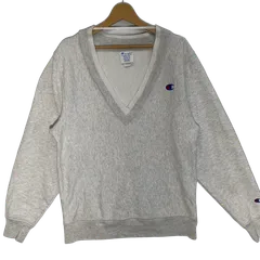 Champion/チャンピオン　00年代  00 's  REVERSE WEAVE リバースウィーブ Vネック 単色青タグ 霜降りグレー スウェット トレーナー ワンポイント刺繡 オーバーサイズ ビッグシルエット インドネシア製 Mサイズ ライトグレー
