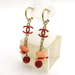CHANEL / シャネル ◆ココマーク 珊瑚 フープピアス 両耳 【イヤリング/ピアス/アクセサリー】 ブランド【中古】 