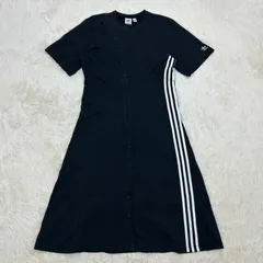 adidas originals アディダス オリジナルス ロングワンピース 半袖 Lサイズ ブラック トレフォイルロゴ刺繍 スリーストライプ