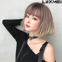 ピンクゴールドグラデーション　内巻き　ショートボブ