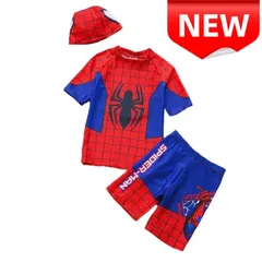 ✨新作✨水着 スパイダーマン 男の子 キッズ 子供用 上下セット 帽子付き マーベル ヒーロー プール 海水浴 温泉 スイミング 夏休み ビーチウェア スイムウェア 90 100 110 120 130