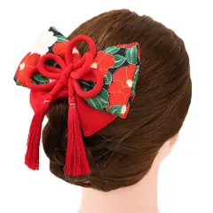 髪飾り リボン 卒業式 袴 成人式 赤 振袖 前撮り 椿 はいからさん 房付き かんざし 和柄 ちりめん 古典 レトロ ヘッドドレス No.9-4040