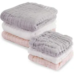 (ケラッタ) イブル 沐浴ガーゼ ハンカチ タオル ベビー くすみカラー 6枚セット (ピンク グレー ホワイト)