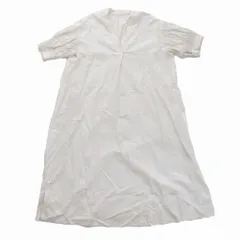 クロシェ CLOCHE シャーリング 五分袖 Vネック 麻混 サイドスリット ロング ワンピース 212-85602 2 M アイボリー ur267 【中古】