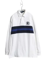 【お得なクーポン配布中!】 90s ポロ ラルフローレン ボーダー 長袖 ラガーシャツ メンズ L オールド ラグビー 長袖シャツ ポロシャツ ワンポイント ヘビーウェイト 白