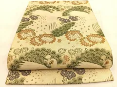 平和屋着物◎アンティーク　大正ロマン　丸帯　孔雀花文　引抜き帯　正絹　逸品　BAAU2882yc