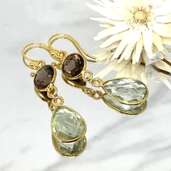 【天然石】グリーンアメジストとスモーキークォーツのピアス(イヤリング変更可)
