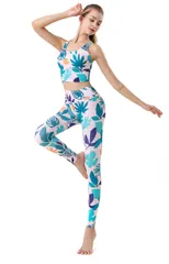 上下セット ヨガセット レディース ヨガウェア スポーツブラ レギンス ヨガパンツ ボタニカル柄 花柄 総柄 おしゃれ スポーツウェア フィットネスウェア スポーツタイツ ロング ストレッチ 伸縮性 吸汗 速乾性 saibei10