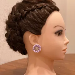 つまみ細工 ピアス 花 薄紫