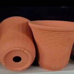 大特価！三河焼高級アミ柄ラン鉢赤焼8号2ヶお買い得セット