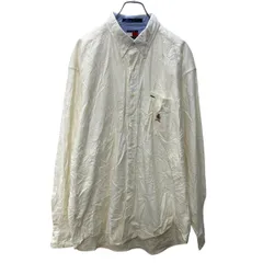 TOMMY HILFIGER 長袖 無地シャツ L ホワイト トミーヒルフィガー ボタンダウン ワンポイントロゴ 古着卸 アメリカ仕入 a704-5238