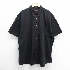 XL/古着 ラルフローレン チャップス 半袖 ブランド シャツ メンズ 90s 大きいサイズ コットン ボタンダウン 黒他 ブラック ストライプ 24ju