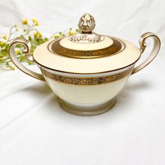 ノリタケ　4985  シュガーポット　アンティーク食器　ホワイト　金彩