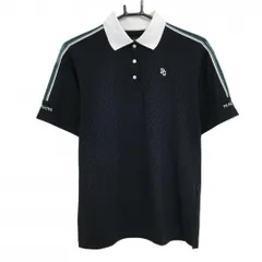 【超美品】パーリーゲイツ 半袖ポロシャツ 黒 総柄地模様 襟白 ロゴライン レディース 1(M) ゴルフウェア 2024年モデル PEARLY GATES